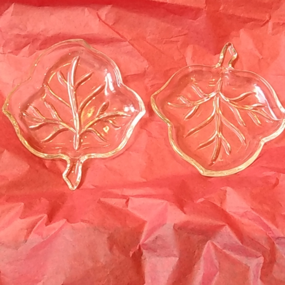 Vintage 2 glass leaf candy dishes